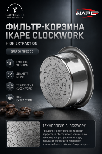 Фильтр-корзина IKAPE Clockwork High Extraction для эспрессо 18 г, 58 мм, прецизионная 
