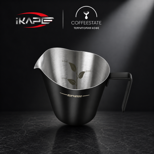 Мерный стакан для эспрессо IKAPE — шот-стакан с делениями, нержавеющая сталь, 80 мл, цвет черный  фото 2