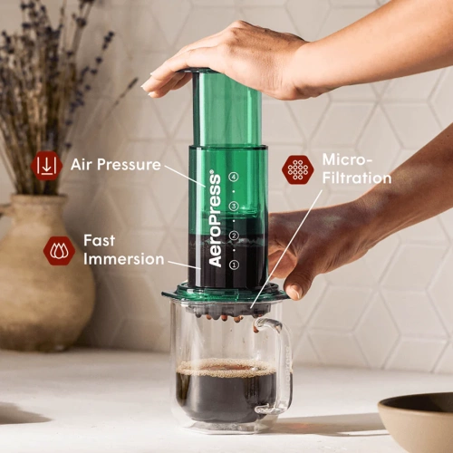 Кофеварка ручная Аэропресс (AeroPress) Clear Green: зеленая, 90PG05  фото 2