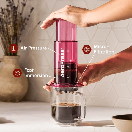 Кофеварка ручная Аэропресс (AeroPress) Clear Pink: розовая, 90PK05  фото 2