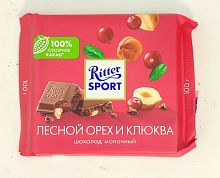 Лесной орех и Клюква RITTER SPORT молочный шоколад, 100 г. 