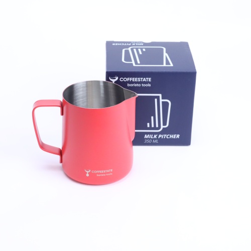 Питчер молочник для капучино и латте COFFEESTATE Barista Tools, стальной, красный 350 мл  фото 6