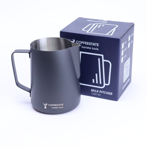 Питчер молочник для капучино и латте COFFEESTATE Barista Tools, стальной, чёрный 1000 мл  фото 8