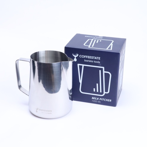 Питчер молочник для капучино и латте COFFEESTATE Barista Tools, стальной, объём 1000 мл.  фото 6