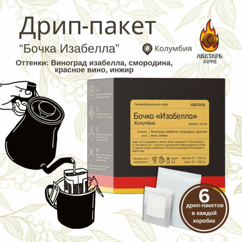 Бочка Изабелла ЛИХТАРЬ КОФЕ кофе молотый в ДРИП-ПАКЕТАХ, упак. 6 шт.  фото 2